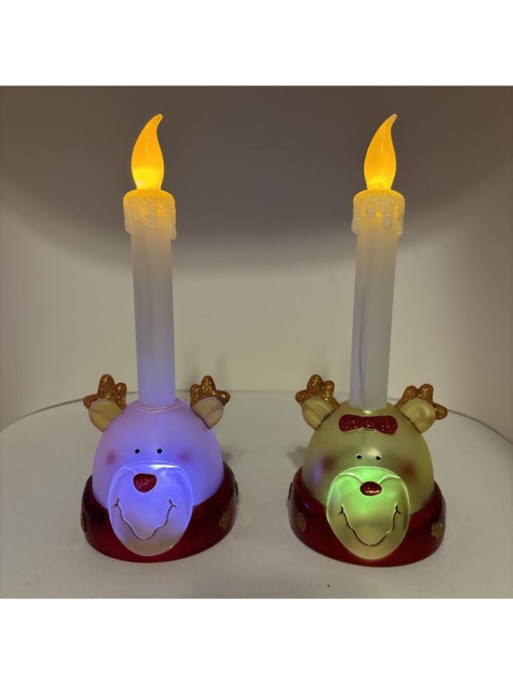 Frosted Acrylic Reindeer Light Up Battery Candlesticks Flickering 9” - Picture 4 of 9